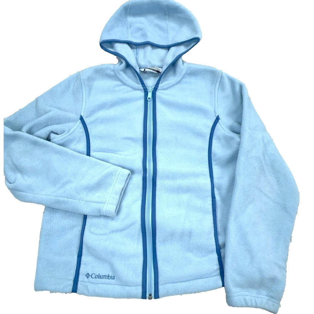 Columbia Jacket Women Medium Blue Fleece Sweater Hoodie Full Zip Light Ladies *
